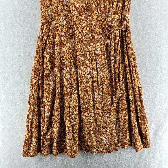 Universal Thread Wrap Dress Womens S Brown Floral V Neck Sleeveless Stretch Mini - Picture 6 of 11